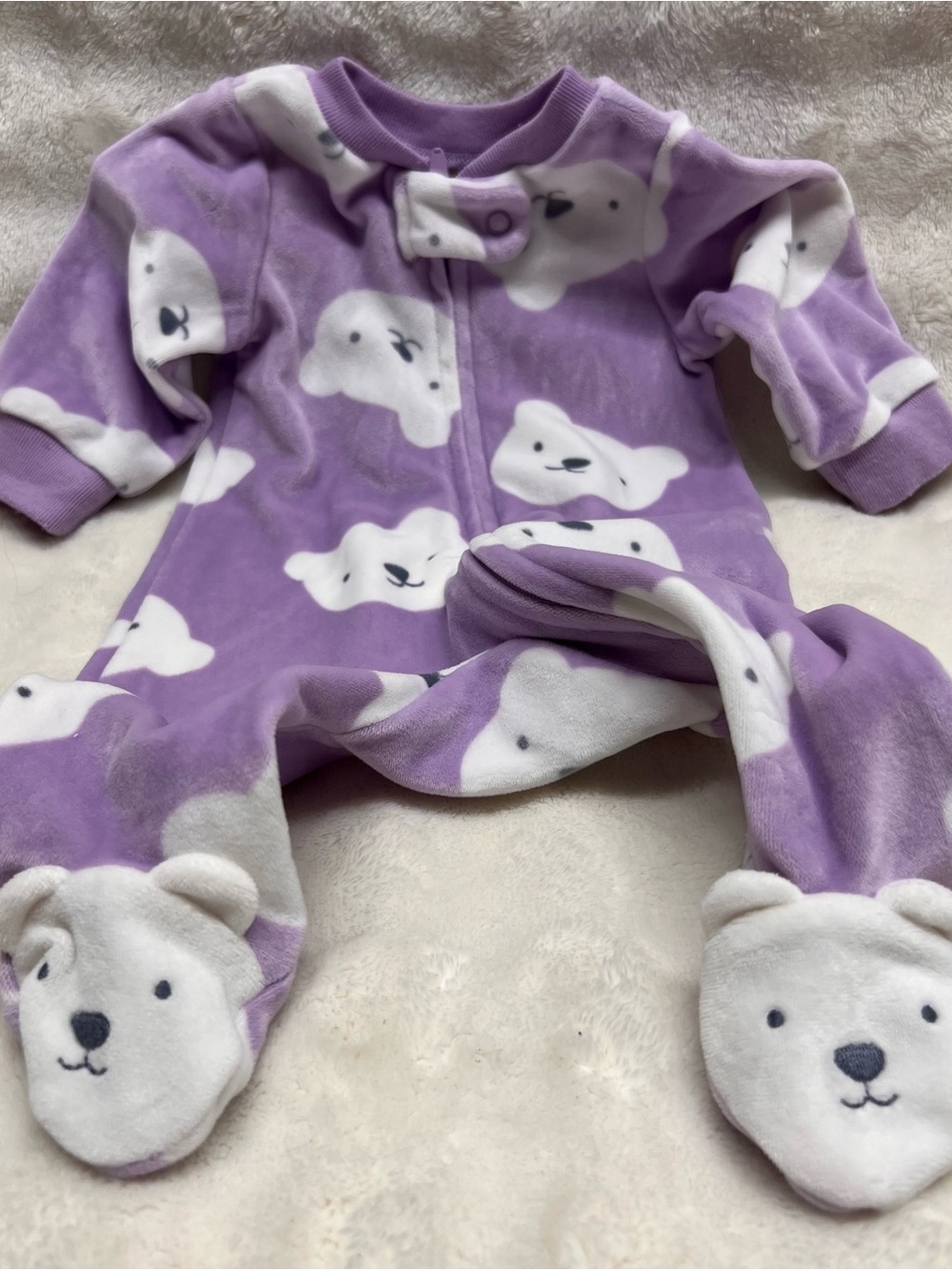 Carter's Lavender Fleece Bear Footed One-Piece - Picture 2 of 4